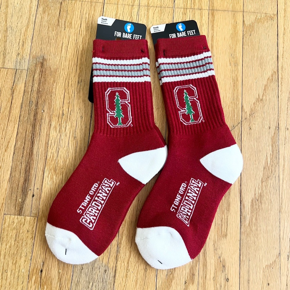 For Bare Feet Socks Stanford 4 Stripe Deuce Youth Size 13, 1-3 Red Cardinal New